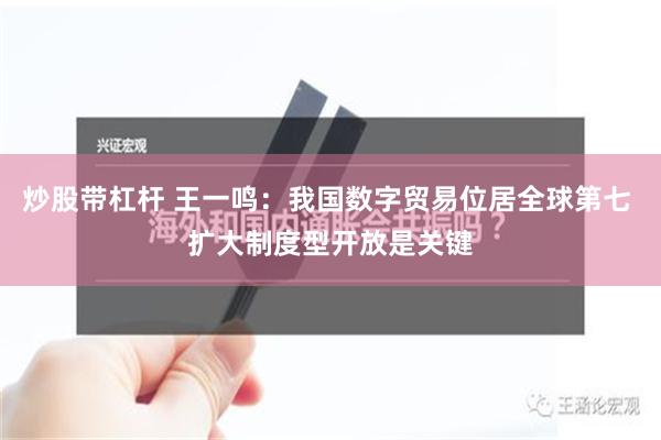 炒股带杠杆 王一鸣：我国数字贸易位居全球第七 扩大制度型开放是关键